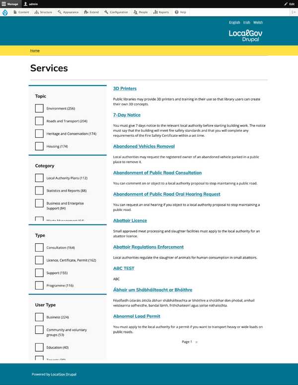 Irish Service Cataloge Listing Page