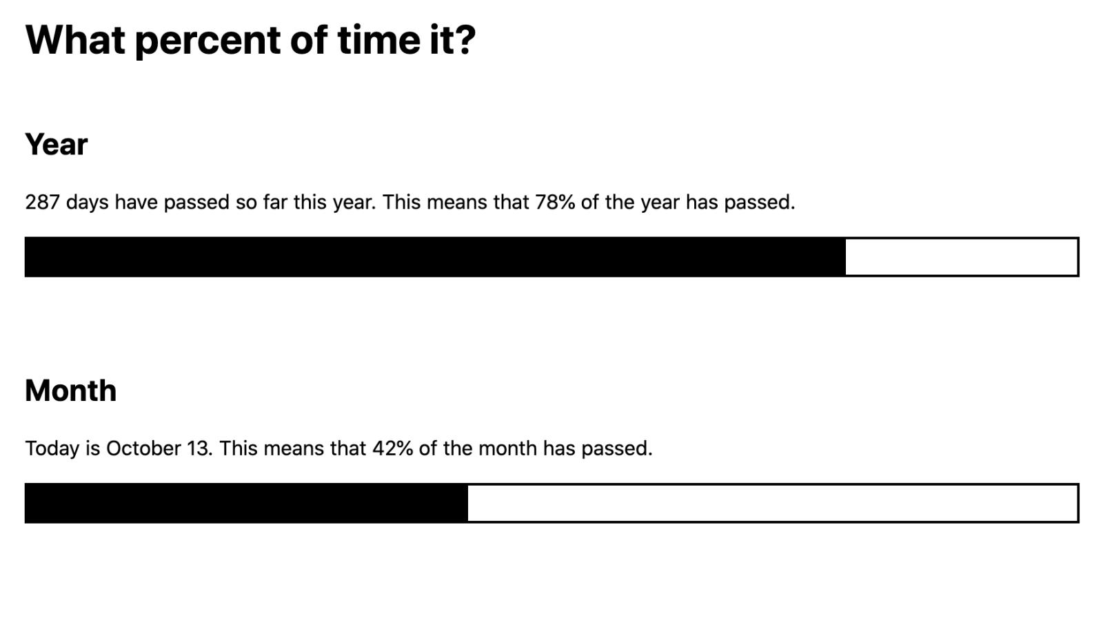 meter elements showing how much time has passed expressed as a percentage.