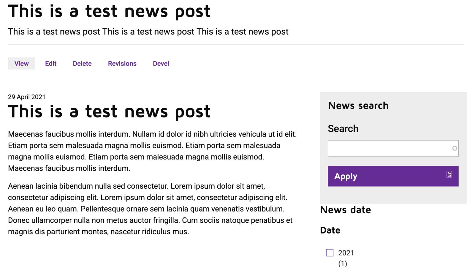 News post basic screenshot from LocalGov Drupal