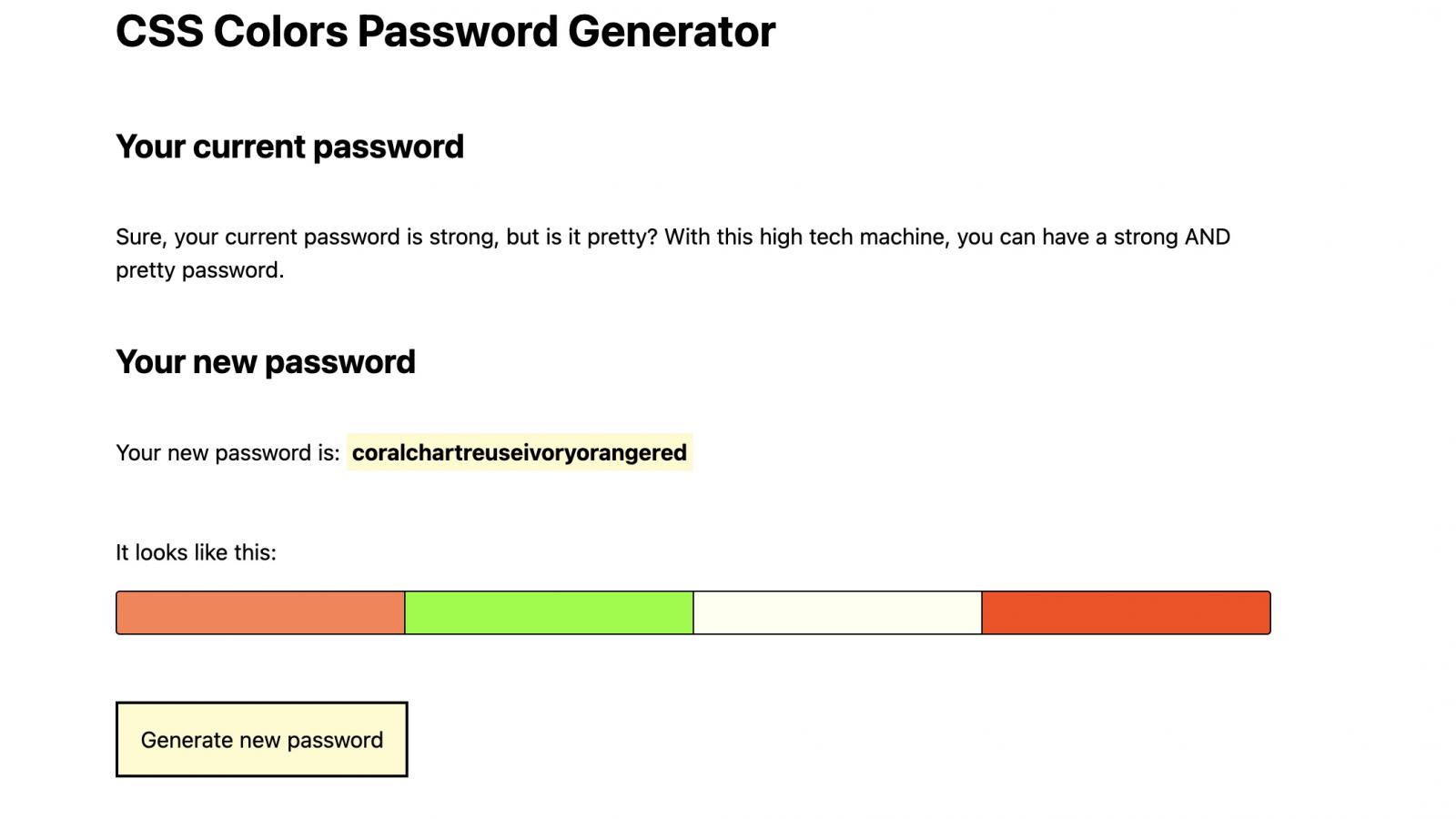 CSS Colors Password Generator screenshot