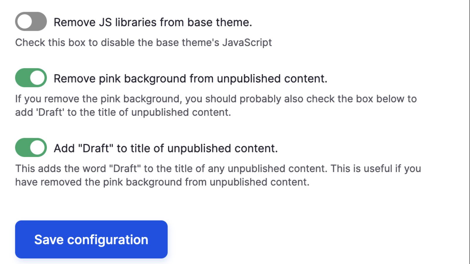 New theme Settings for Unpublished Content in a LocalGov Drupal website.