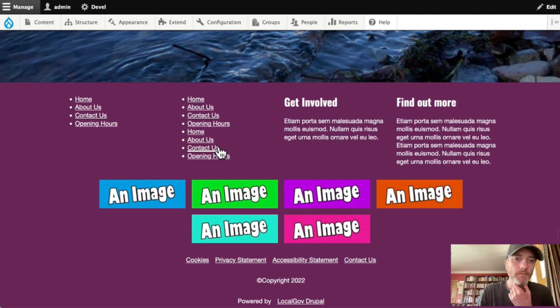 LocalGov Drupal Customisable Microsite Footer, with colour scheme based on Essex County Council colours