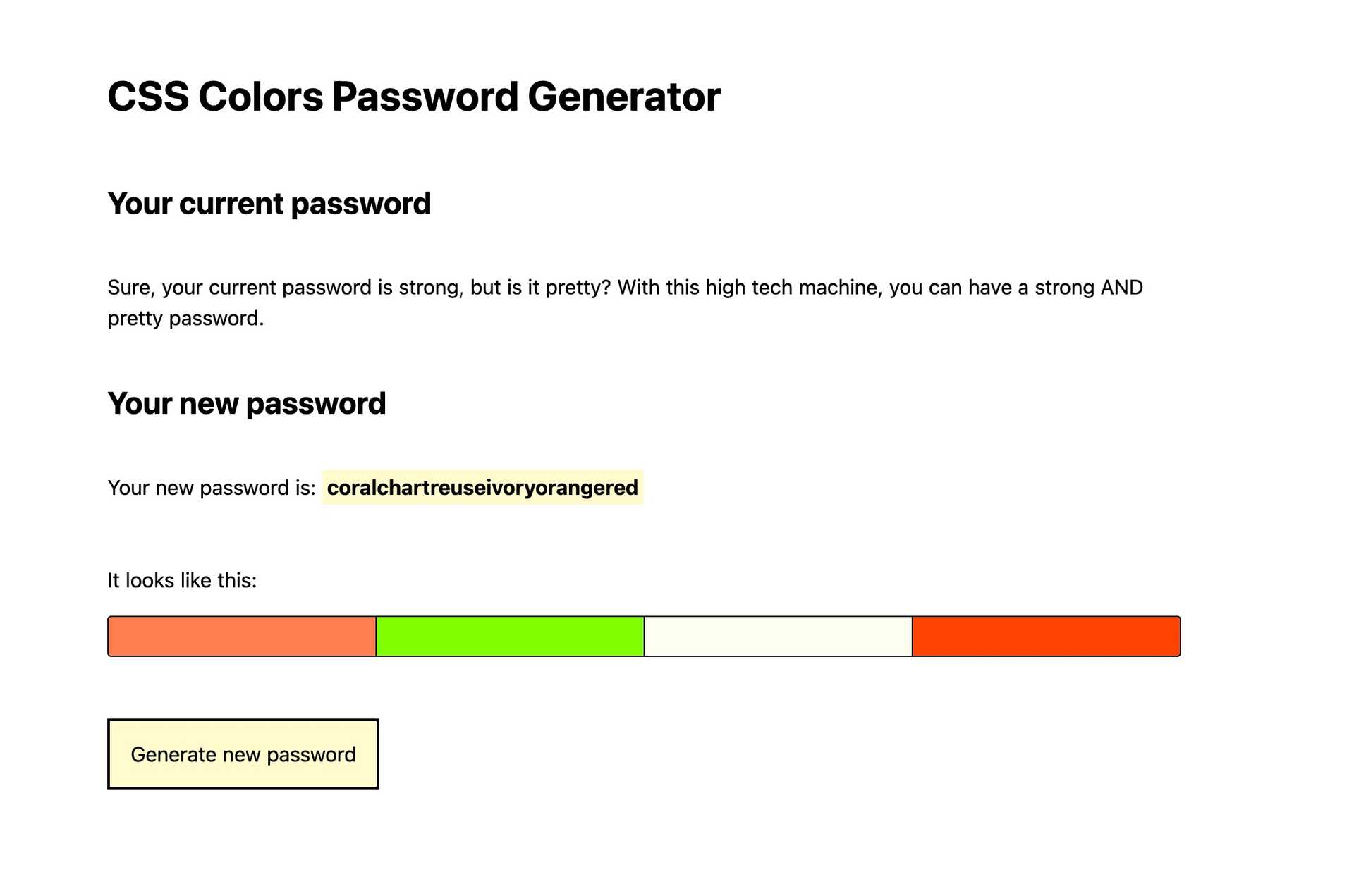 CSS Colors Password Generator screenshot