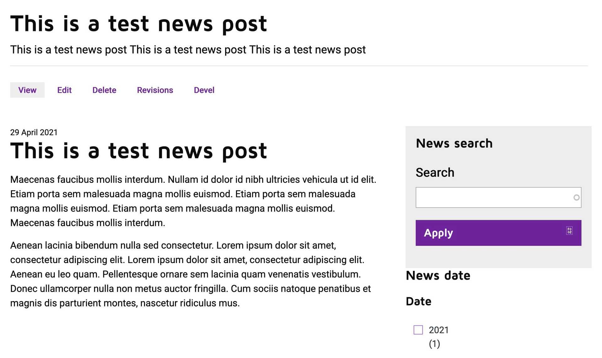 News post basic screenshot from LocalGov Drupal